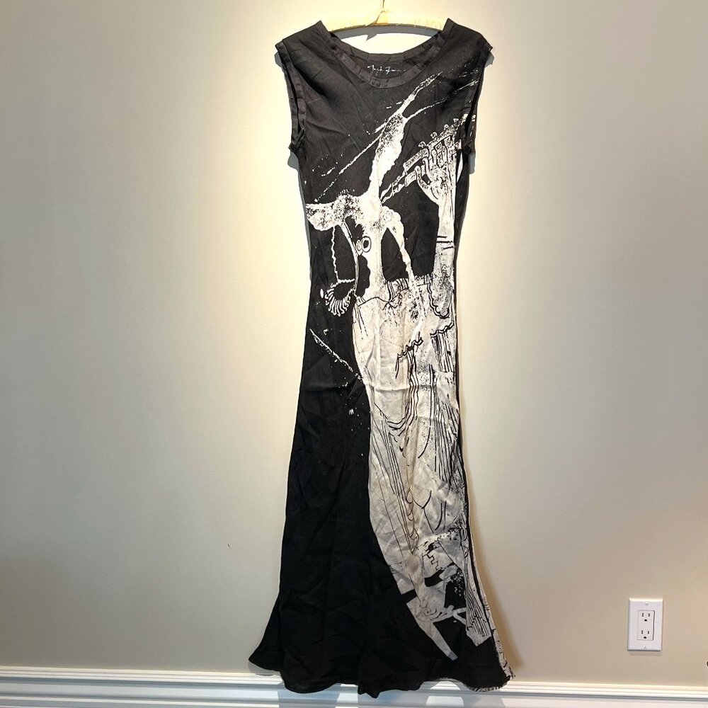 Jagoda Kunya Black Hand Painted 100% Linen Dress, Used in Good Condition, Sz L